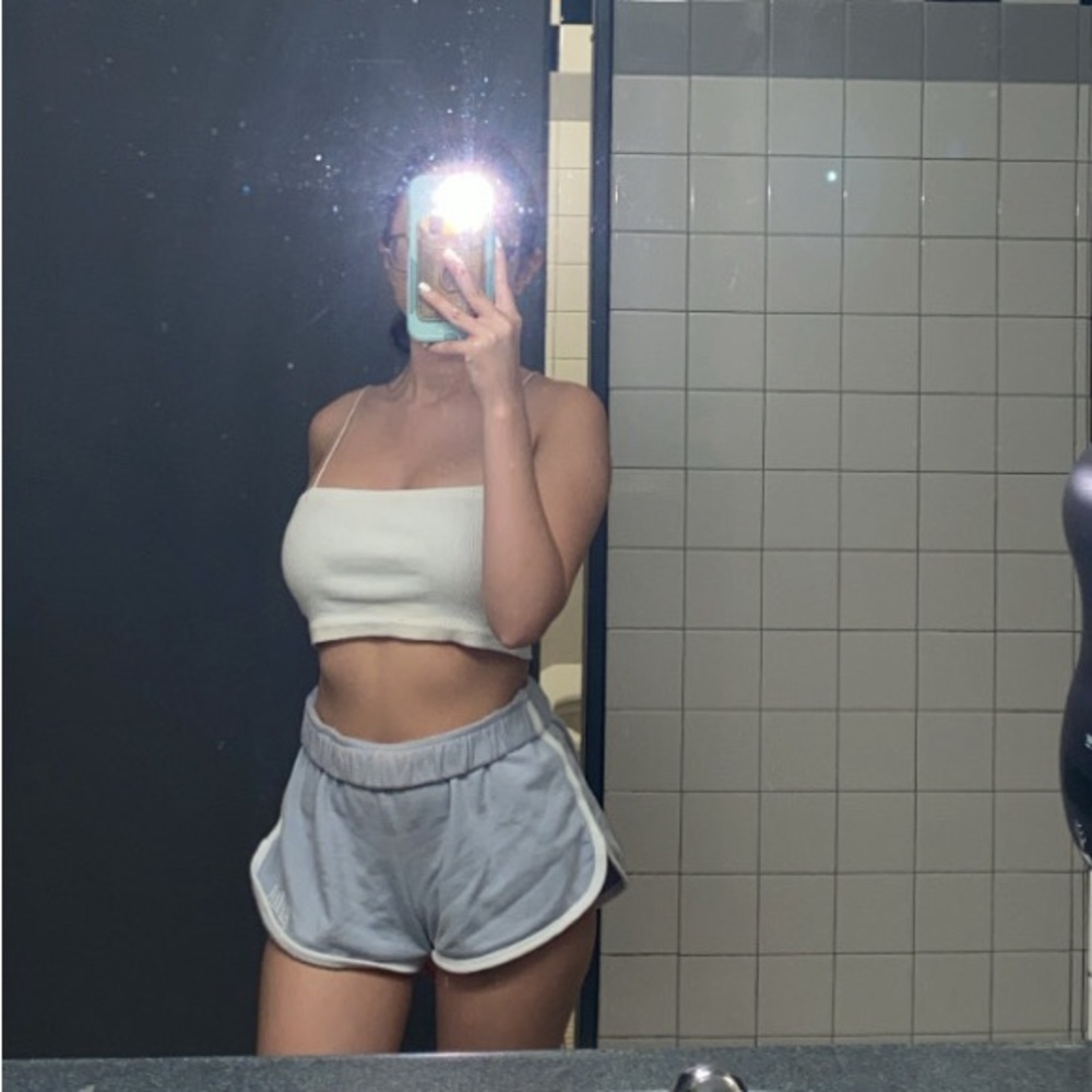 Cream Ribbed Spaghetti Strap Crop Top
